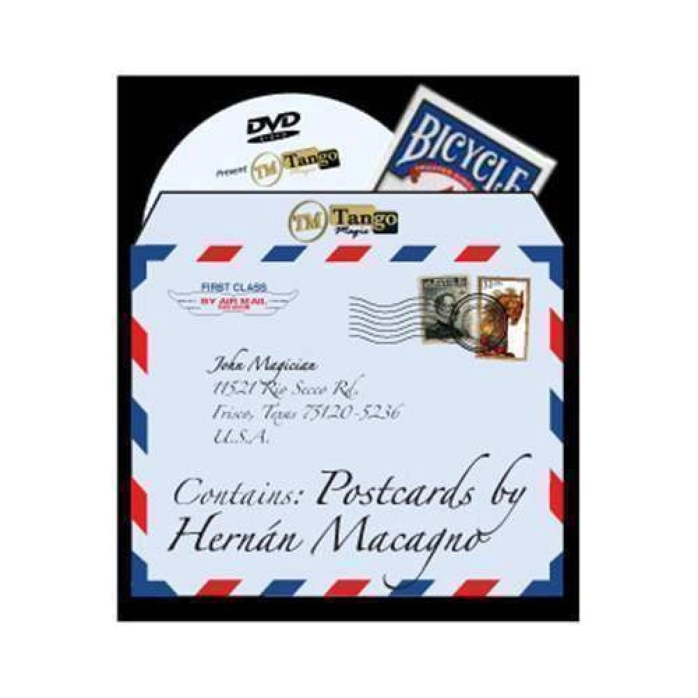 Postcards (Blue Back Bicycled, Gimmick and DVD) by Hernan Macagno and Tango Magic