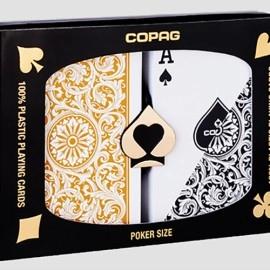 Spielkarten Copag 1546 Plastic Playing Cards Poker Size Regular Index Black and Gold Double-Deck Set