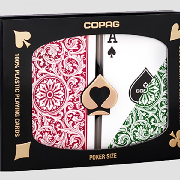 Copag 1546 Plastic Playing Cards Regular Index Green and Burgundy Double-Deck Set